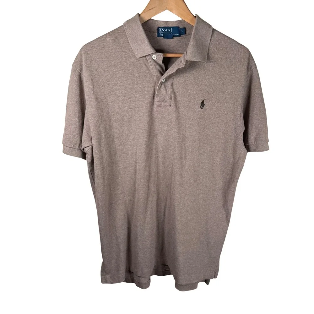 Polo Ralph Lauren Polo Shirt Mens L Tan Heathered Short Sleeve Pique Preppy Golf
